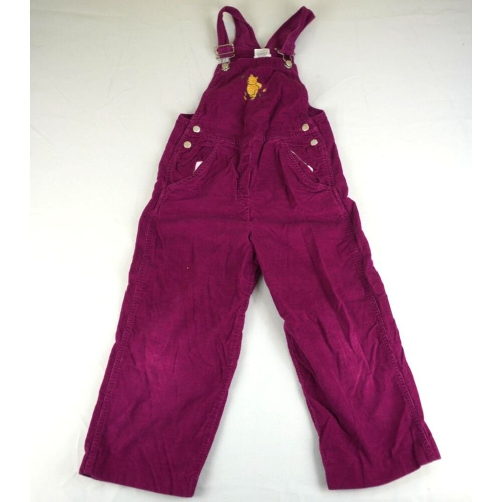 Vintage Disney Winnie The Pooh Overalls Girls Size 7-8 Embroidered Maroon Purple